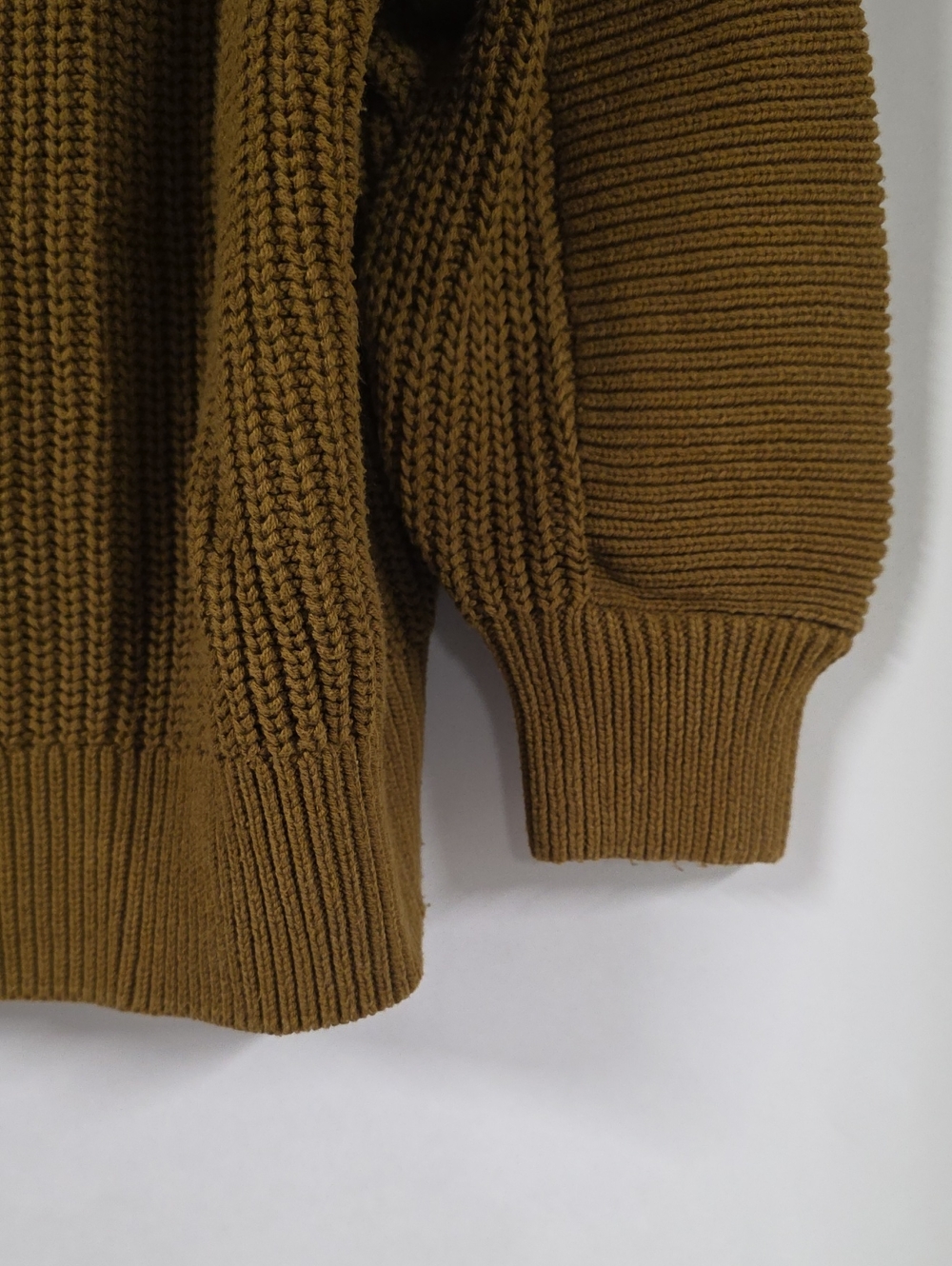 H&M Chunky Cowl Neck Ribbed Knit Cropped 3/4 Sleeve Sweater Ochre - Size Small - Picture 2 of 6